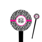 Zebra Print 4" Round Plastic Food Picks - Black - Double Sided (Personalized)