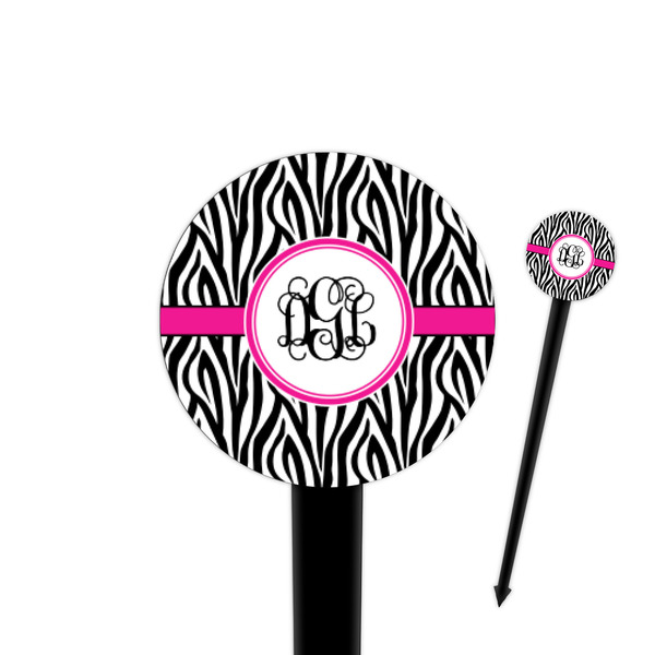 Custom Zebra Print 4" Round Plastic Food Picks - Black - Single Sided (Personalized)