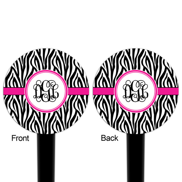 Zebra Print Black Plastic 4" Food Pick - Round - Double Sided - Front & Back