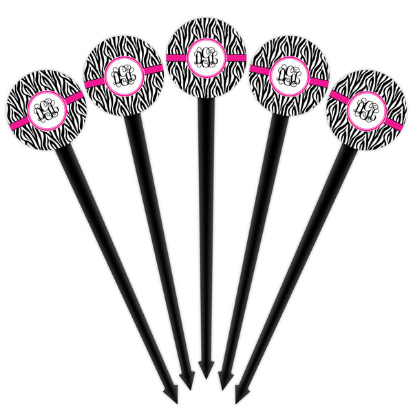 Zebra Print Black Plastic 4" Food Pick - Round - Fan View