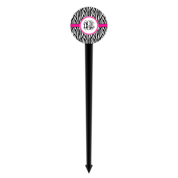 Zebra Print Black Plastic 4" Food Pick - Round - Single Pick