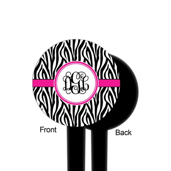 Zebra Print Black Plastic 4" Food Pick - Round - Single Sided - Front & Back