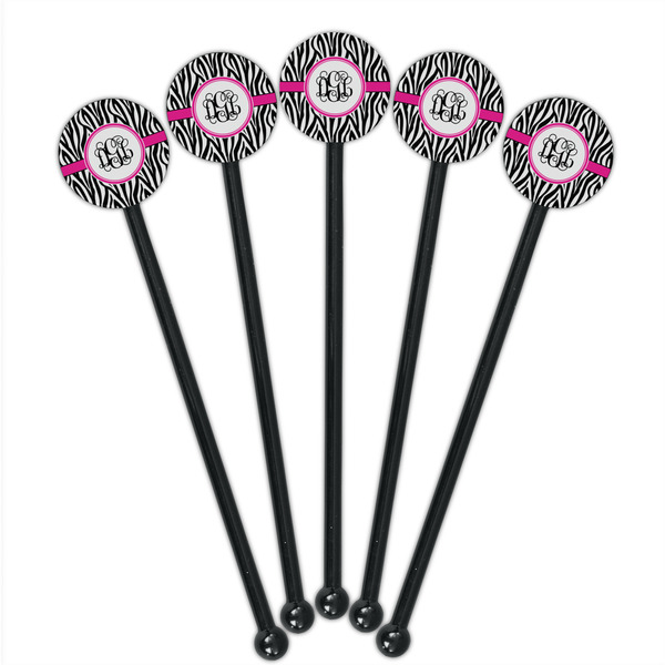 Zebra Print Black Plastic 5.5" Stir Stick - Round - Fan View