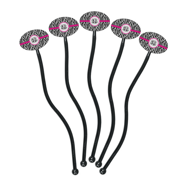 Zebra Print Black Plastic 7" Stir Stick - Oval - Fan