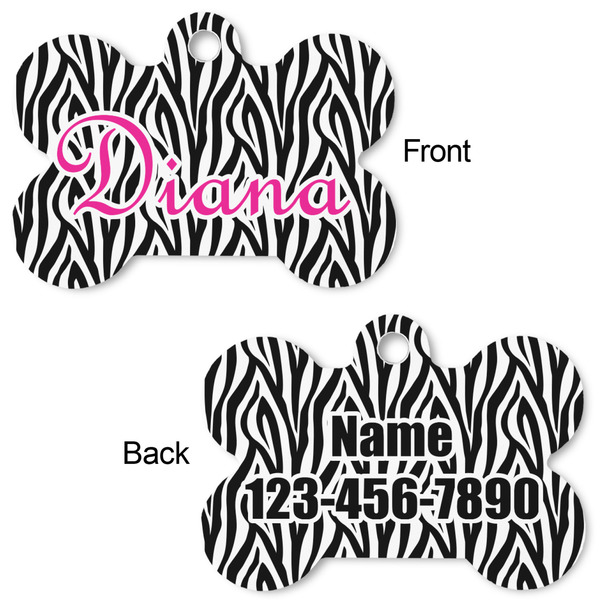 Zebra Print Bone Shaped Dog Tag - Front & Back