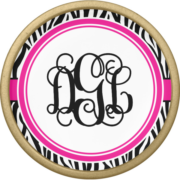 Zebra Print Cabinet Knob - Gold - Front