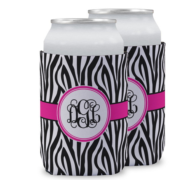 Custom Zebra Print Can Cooler (12 oz) w/ Monogram