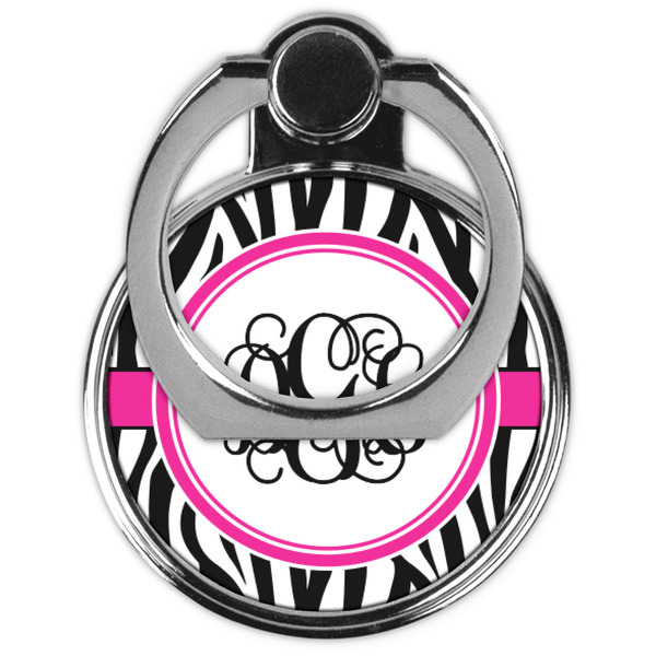 Zebra Print Cell Phone Ring Stand & Holder - Front (Collapsed)