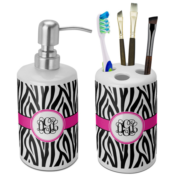 Custom Zebra Print Ceramic Bathroom Accessories Set (Personalized)