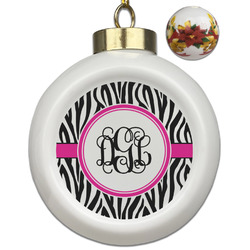 Zebra Print Ceramic Ball Ornaments - Poinsettia Garland (Personalized)