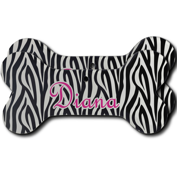 Custom Zebra Print Ceramic Dog Ornament - Front & Back w/ Monogram