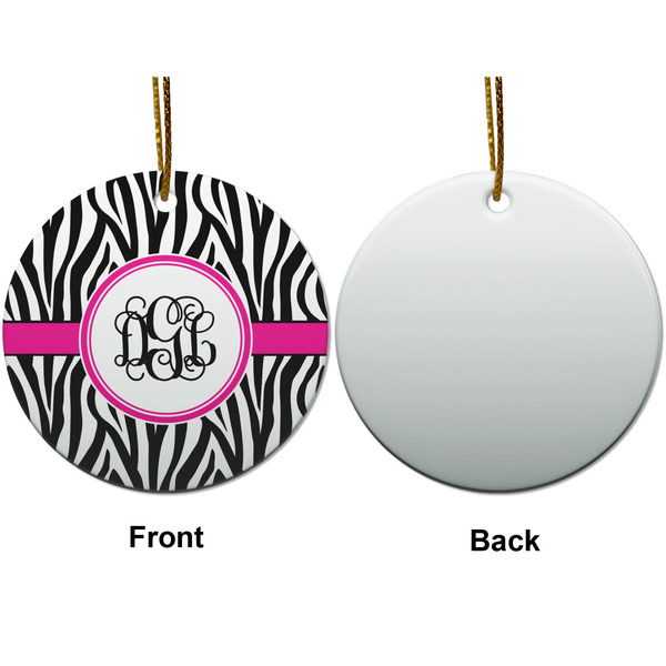 Zebra Print Ceramic Flat Ornament - Circle Front & Back (APPROVAL)