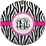 Zebra Print Round Ceramic Ornament w/ Monogram