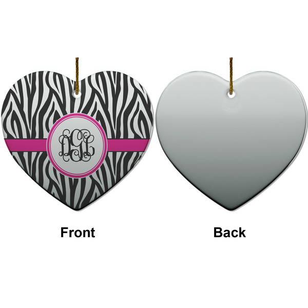 Zebra Print Ceramic Flat Ornament - Heart Front & Back (APPROVAL)