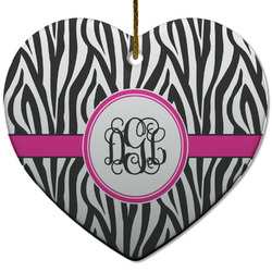 Zebra Print Heart Ceramic Ornament w/ Monogram