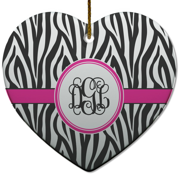 Custom Zebra Print Heart Ceramic Ornament w/ Monogram