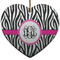 Zebra Print Ceramic Flat Ornament - Heart (Front)