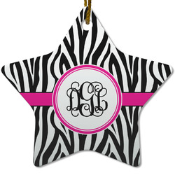 Zebra Print Star Ceramic Ornament w/ Monogram