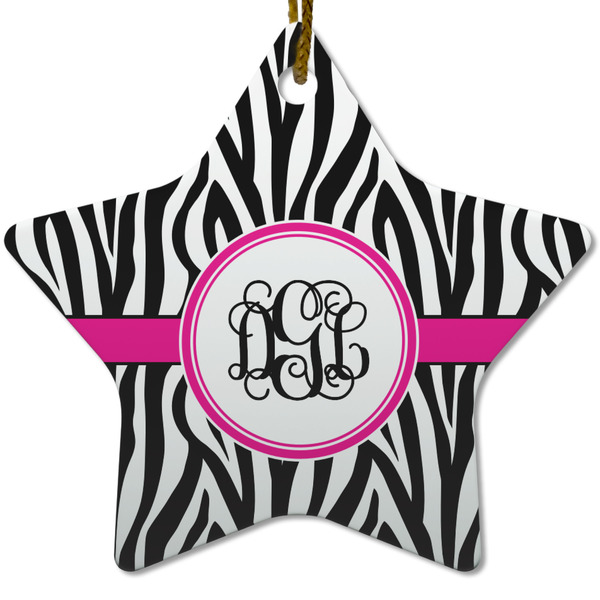 Custom Zebra Print Star Ceramic Ornament w/ Monogram