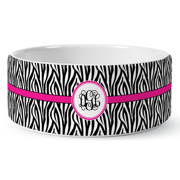 Custom Zebra Print Ceramic Dog Bowl - Large (Personalized)