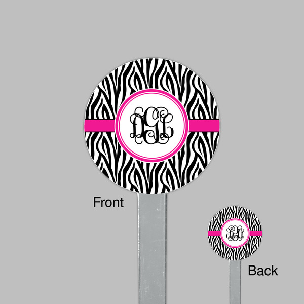 Zebra Print Clear Plastic 7" Stir Stick - Round - Front & Back