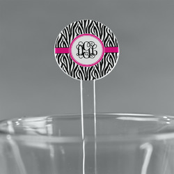 Zebra Print 7" Round Plastic Stir Sticks - Clear (Personalized)