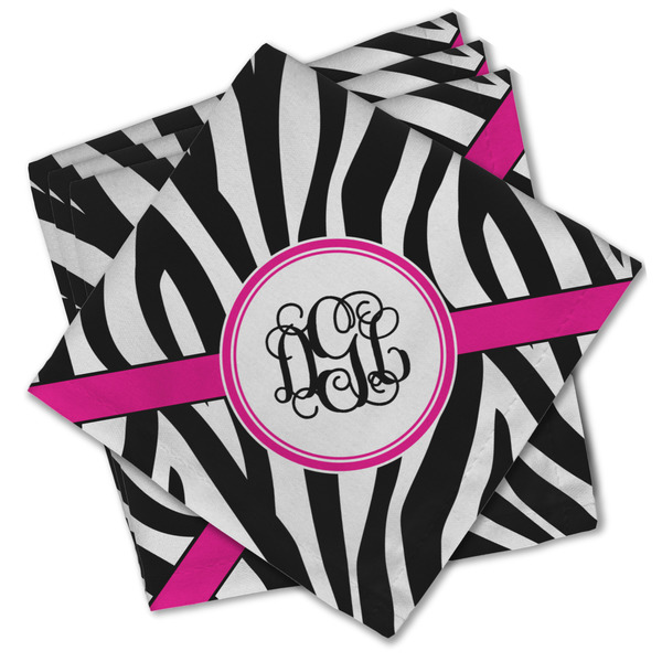 Custom Zebra Print Cloth Cocktail Napkins - Set of 4 w/ Monogram