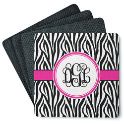 Zebra Print Square Rubber Backed Coasters - Set of 4 (Personalized)