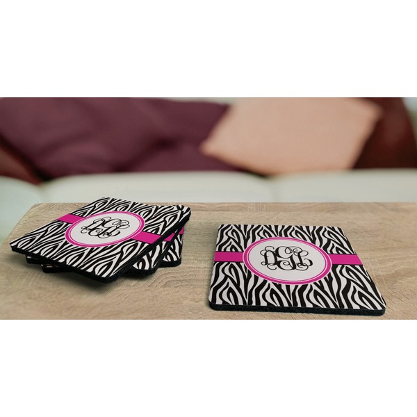 Zebra Print Coaster Rubber Back - On Coffee Table
