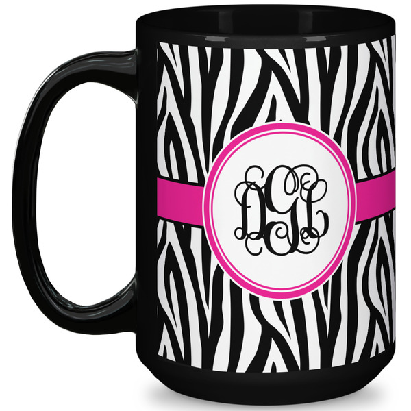 Custom Zebra Print 15 Oz Coffee Mug - Black (Personalized)