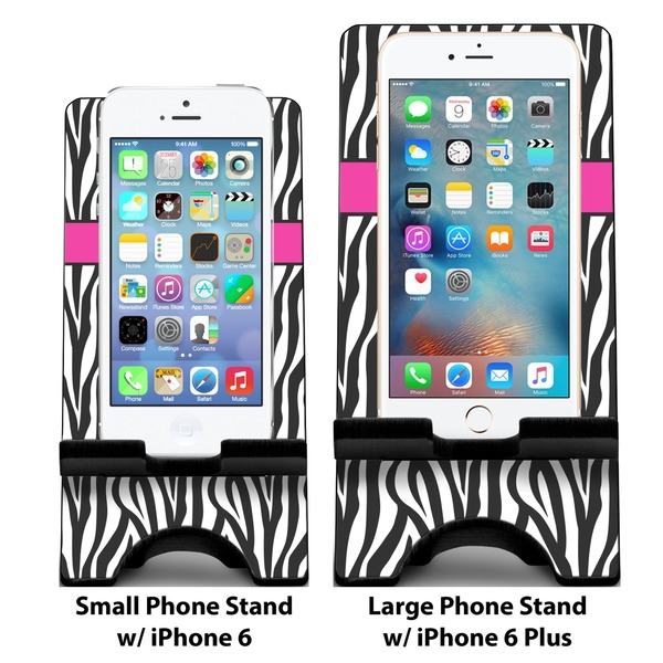 Zebra Print Compare Phone Stand Sizes - with iPhones