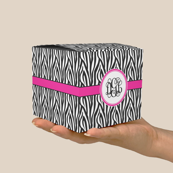 Zebra Print Cube Favor Gift Box - On Hand - Scale View