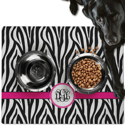 Zebra Print Dog Food Mat - Large w/ Monogram