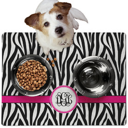 Zebra Print Dog Food Mat - Medium w/ Monogram