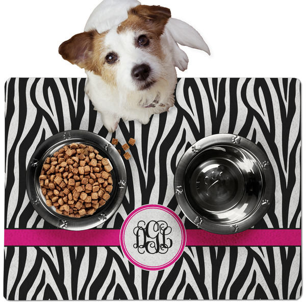 Custom Zebra Print Dog Food Mat - Medium w/ Monogram