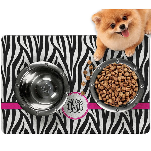 Custom Zebra Print Dog Food Mat - Small w/ Monogram