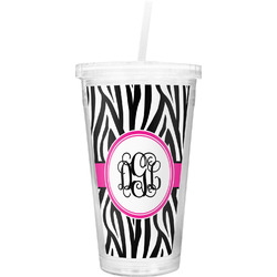 Zebra Print Double Wall Tumbler with Straw (Personalized)