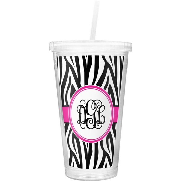 Custom Zebra Print Double Wall Tumbler with Straw (Personalized)