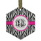 Zebra Print Flat Glass Ornament - Hexagon w/ Monogram