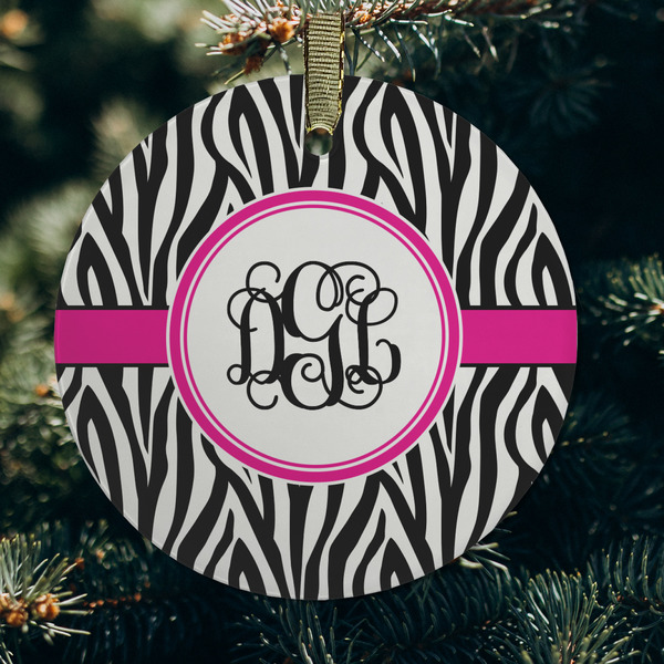 Zebra Print Frosted Glass Ornament - Round (Lifestyle)