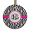 Zebra Print Flat Glass Ornament - Round w/ Monogram