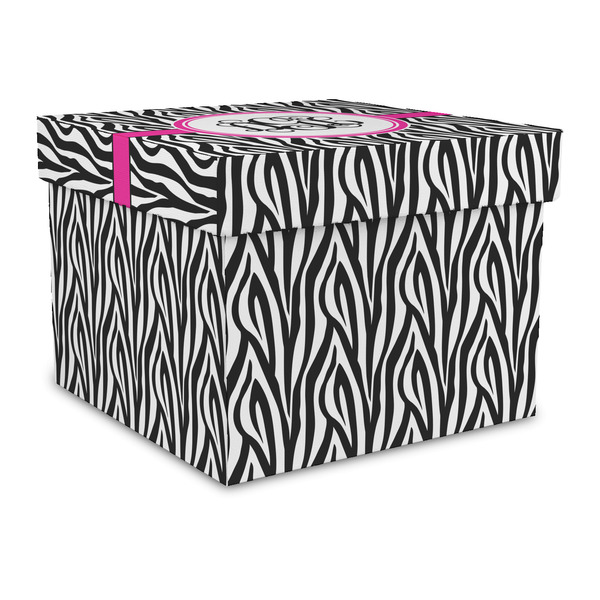 Custom Zebra Print Gift Box with Lid - Canvas Wrapped - Large (Personalized)