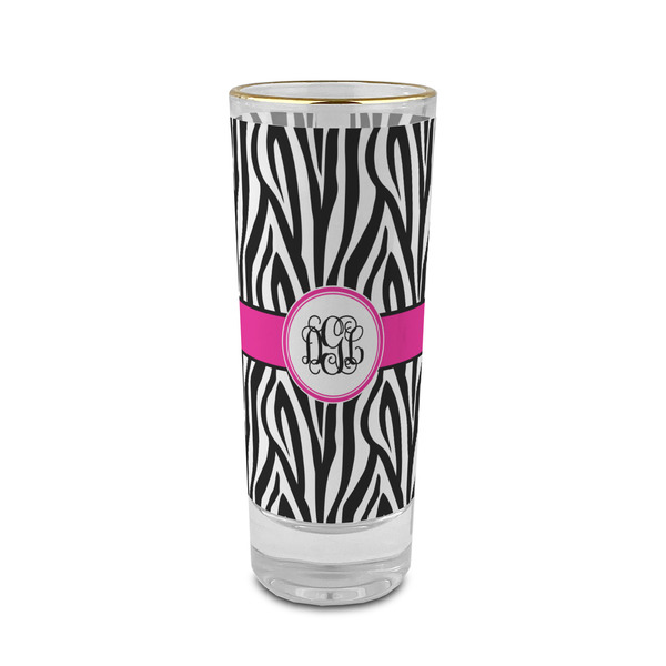 Custom Zebra Print 2 oz Shot Glass -  Glass with Gold Rim - Set of 4 (Personalized)