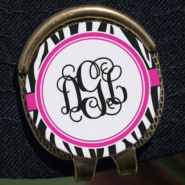 Zebra Print Golf Ball Marker Hat Clip - Gold - Close Up