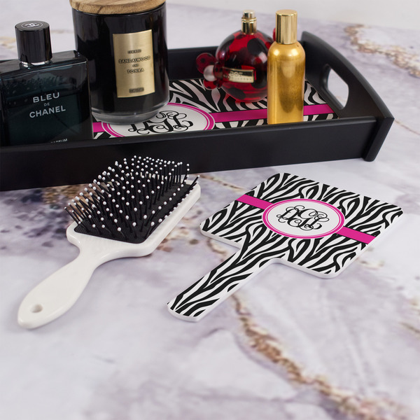 Zebra Print Hand Mirror - With Hair Brush