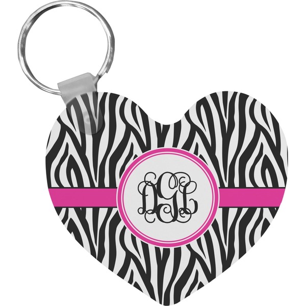 Custom Zebra Print Heart Plastic Keychain w/ Monogram