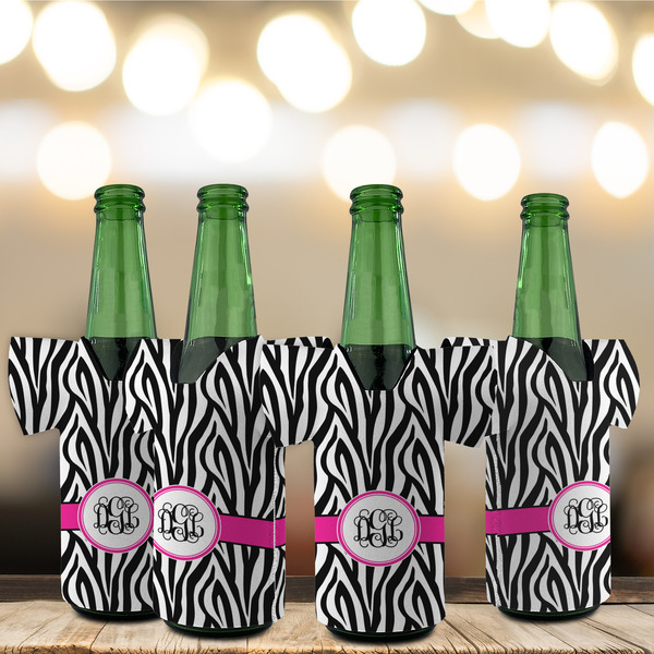 Zebra Print Jersey Bottle Cooler - Set of 4 - LIFESTYLE