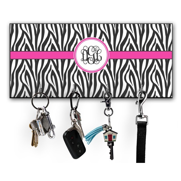 Custom Zebra Print Key Hanger w/ 4 Hooks w/ Monogram