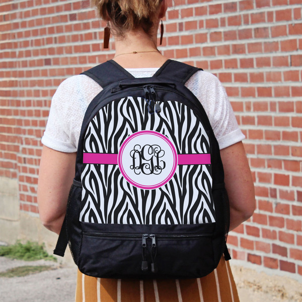 Zebra Print Large Backpack - Black - On Back