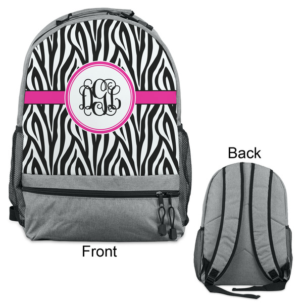Zebra Print Large Backpack - Gray - Front & Back View